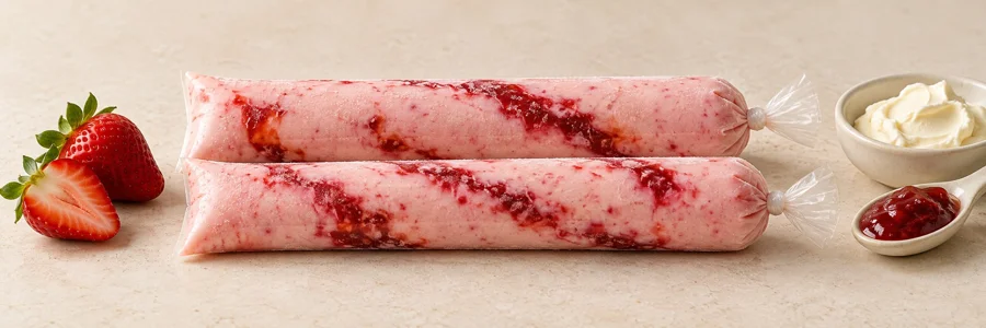 Ilustração de geladinho cheesecake de morango presente no guia
